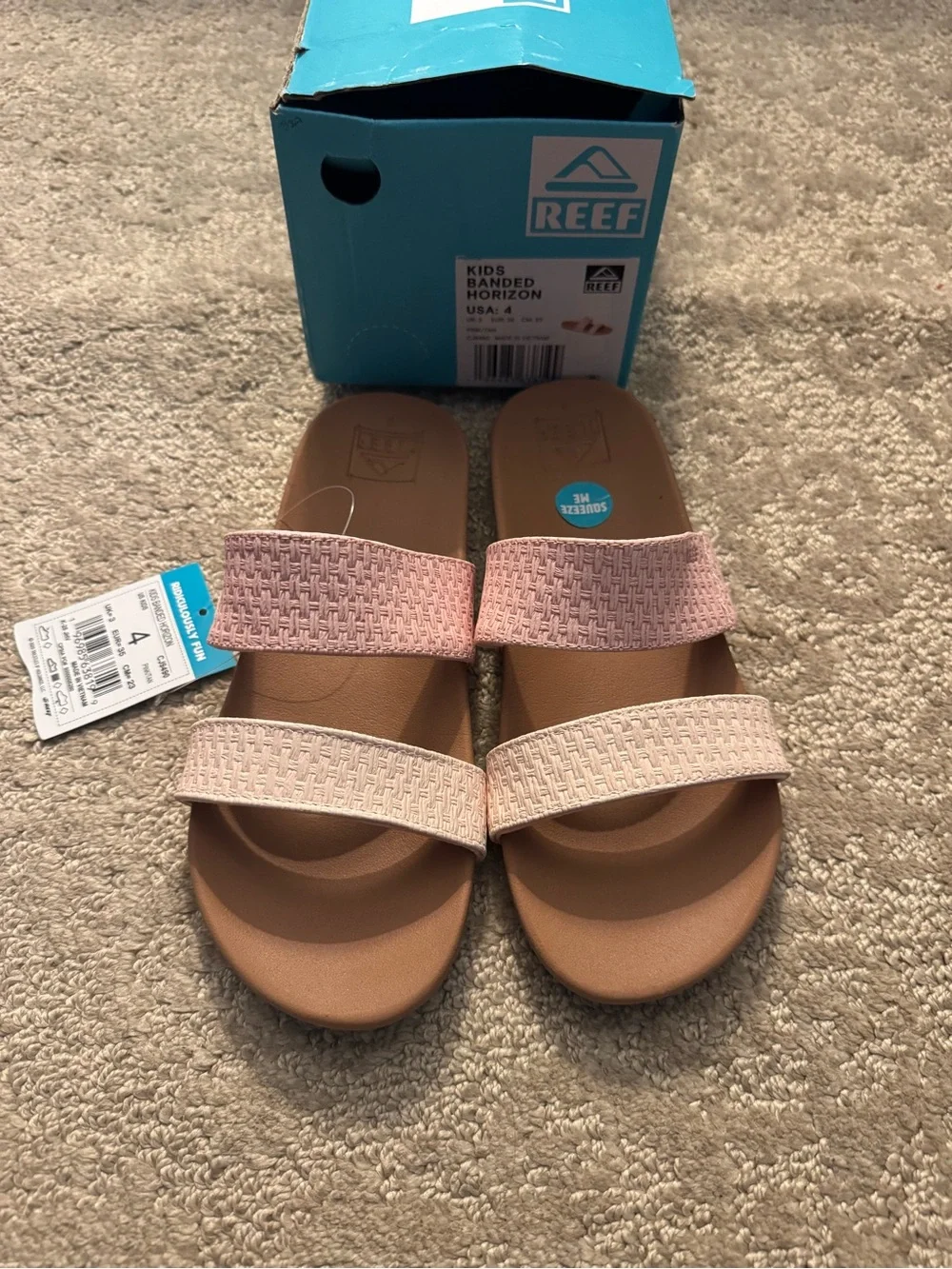 Reef Kids Banded Horizon Pink and Cream Slide Sandals